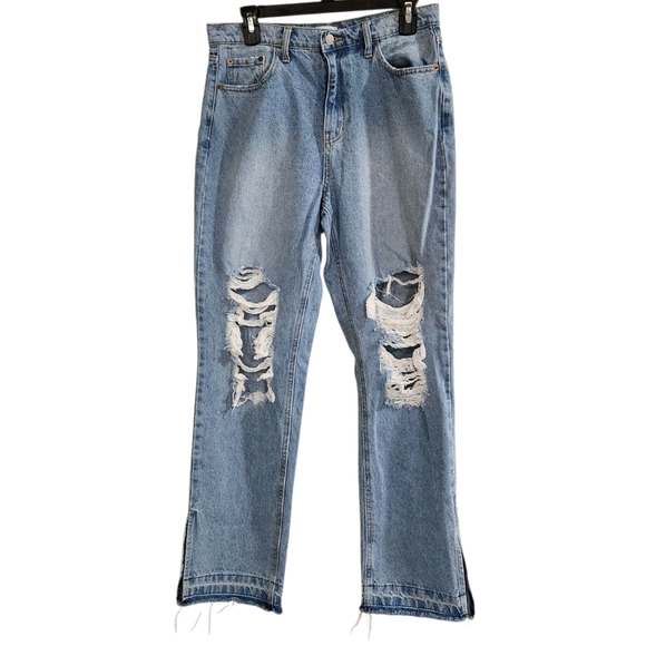 Cello Denim - Cello Jr Womems Sz 9 Jeans Distressed Straight Leg Split Hem High Rise Light
